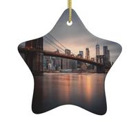 Ornement de Noël représentant Un Pont et Une Silhouette Urbaine, à Suspendre au Sapin de Noël. Pendentif étoile Vintage en céramique de 8 cm (3,12 Pouces), idéal pour décorer Le Sapin, la cheminée