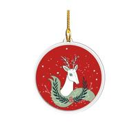 Ornement de Noël Rond en Acrylique 7 cm Pendentif de Vacances Rouge avec Cordon supérieur pour fenêtre, Porte, Maison, Magasin, décoration de Noël en Acrylique Décoration de Noël Ronde Rouge