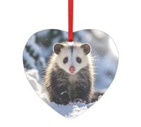 Ornement de Noël rond en acrylique - Opossum dans la neige - Pendentif en acrylique à suspendre - Décoration de Noël à suspendre pour les fêtes de fin d'année, arbre de Noël, étiquette en forme de