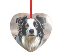 Ornement de Noël rond en acrylique - Pendentif Border Collie - Décoration de Noël à suspendre pour les vacances - Étiquette d'arbre de Noël en forme de cœur