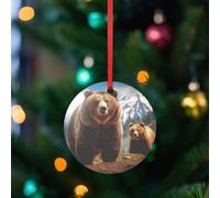Ornement de Noël rond en acrylique - Pendentif ours grizzly - Décoration de Noël à suspendre pour les vacances - Forme ronde