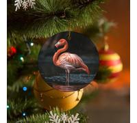 Ornement de Noël rond en céramique à suspendre - 7,1 cm - Flamant rose dans l'eau - Ornements souvenirs avec corde dorée pour cheminée, décoration de fête de vacances