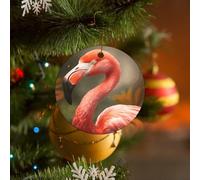 Ornement de Noël rond en céramique à suspendre - 7,1 cm - Flamant rose - Ornements souvenirs avec corde dorée pour cheminée, décoration de fête de vacances