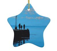 Ornement de Noël Silhouette Bord de Mer, Décoration à Suspendre au Sapin, Cadeau, Pendentif Étoile Vintage en Céramique 8 cm, Décoration à Suspendre au Sapin, Fêtes de Noël, Cheminé