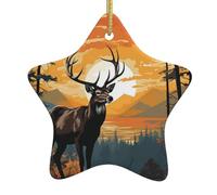 Ornement de Noël Silhouette de cerf, décoration à Suspendre au Sapin, Pendentif étoile Vintage en céramique de 8 cm, idéal pour Les fêtes de Fin d'année, la cheminée ou Le Rebord de fenêtre.