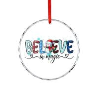 Ornement de Noël, souvenir de croire en magie, décorations à suspendre pour sapin de Noël, souvenir commémoratif amusant et charmant, souvenir commémoratif, 7,5 cm, ornements ronds en verre, cadeaux