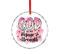 Ornement de Noël, souvenir souvenir Dieu est mon refuge et force, décorations à suspendre pour sapin de Noël, souvenir religieux chrétien, souvenir commémoratif, 7,5 cm, ornements ronds en verre