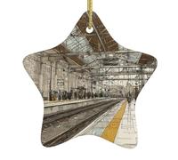 Ornement de Noël sur Le Quai de la Gare de Londres - Décoration à Suspendre au Sapin - Pendentif étoile Vintage en céramique de 8 cm - Décoration à Suspendre pour Le Sapin, Les fête
