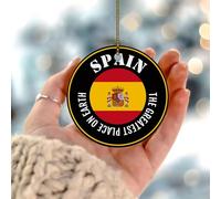 Ornement de Noël « The Greatest Place on Earth » - Drapeau du monde mondial - Décoration de Noël - Décoration de Noël élégante en céramique - Pendentif en forme de cercle - Cadeau pour elle et lui