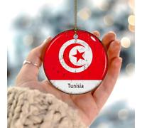 Ornement de Noël Tunisie Carte du Monde Drapeau Décorations de Noël Vacances festives Décoration de la maison Ornement à suspendre en céramique Pendentif pour voisins amis