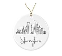 Ornement De Noël Ville De Shanghai Skyline De Shanghai Voyage Mignon De Shanghai Ornements d'arbre De Noël Embellissement Ornements De Sapin Vintage Pendentifs Décoration pour Maison 7.3CM