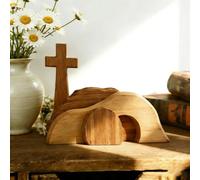 Ornement De Pâques En Bois - Scène Du Tombeau Vide Sur Le Thème De La Résurrection | Présentation De Tombeau De Pâques | Décoration Religieuse Pour Cheminée, Table, Maison, Réunions Familiales