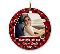 Ornement de permis de conduire personnalisé de Noël 2025, téléchargez n'importe quelle image Décorations de Noël pour nouveaux conducteurs, cadeaux souvenirs de premier permis de conduire, décoration