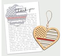 Ornement de pompier - Carte de remerciement - Cœur en bois avec motif drapeau américain - Honorer bravoure et dévouement - Symbole patriotique du sacrifice du courage et de la protection