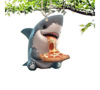 Ornement de requin 2 D - 8 cm Décoration plate en acrylique - Pendentif de mer mangeant de pizza | Pendentif de voiture créatif pour arbre de Noël, sac, accessoires de vacances, tableau de bord