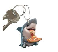 Ornement De Requin Pour Voiture - Pendentif Requin Plat En Acrylique 2D, Décoration De Requins Mangeurs De Pizza, Accessoire D'arbre De Noël, Breloque Suspendue Pour Sac À Dos, Poignée De Porte,