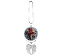 Ornement de rétroviseur de voiture avec fleurs en crème glacée personnalisée double face, pendentif à suspendre pour voiture, ailes d'ange en alliage, décoration de véhicule, argent