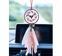 Ornement de rétroviseur de voiture en forme de capteur de rêve, Pendentif porte-bonheur pour voiture, Décoration Boho pour voiture (Rose)