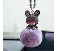 Ornement de rétroviseur de voiture, strass bling pendentif rétroviseur mignon poupée peluche boule suspendue voiture pendentif mignon miroir de voiture décoration intérieure cadeaux pour femmes hommes