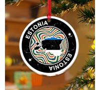 Ornement de sapin de Noël Estonie - Drapeaux de pays nationaux - Marin - À suspendre - Disques en acrylique transparent - Carte d'État du monde - Drapeau souvenir pour décoration d'arbre de Noël