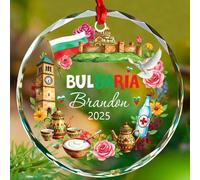 Ornement de sapin de Noël personnalisé Bulgarie, symbole culturel et patrimoine de la Bulgarie, ornement de décoration cadeau, ornements en verre de Bulgarie 2025, nom et année personnalisés souvenir