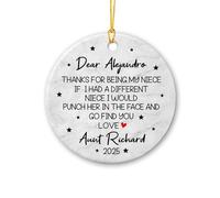 Ornement de sapin de Noël personnalisé en céramique avec inscription « Thanks for Being My Niece » 2025, décoration de Noël personnalisée, nom/année pour nièces de la part de tante oncle, décorations
