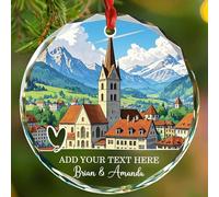 Ornement de sapin de Noël personnalisé en forme de paysage de Berne Suisse 2025, texte et nom personnalisés, décoration de Noël en verre suisse, souvenir de voyage de Berne, cadeaux pour amis suisses