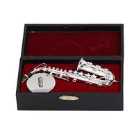 Ornement de saxophone alto, modèle mini sax, cadeau d'instrument de musique avec base de boîte, décoration de saxophone en métal plaqué argent pour bureau à domicile, cadeau de
