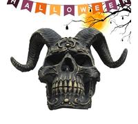 Ornement de table avec crâne - 7,09 x 4,72 x 5,51 pouces sculpture en résine, design avec cornes de mouton noir, figurine d'art moderne | présentoir pour bureau de salon, décoration de maison