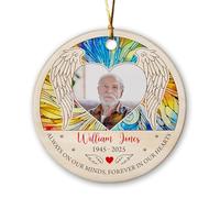 Ornement de tombe d'ange personnalisé, photo et nom personnalisés, décorations de Noël commémoratives 2025, décoration en céramique « Always On Our Minds Forever in Our Hearts » - Souvenir pour