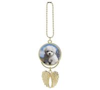 Ornement de voiture à suspendre en forme de chien bichon frisé, breloques de voiture pour rétroviseur pour homme et femme, pendentif ailes d'ange bohème fait à la main, accessoire de suspension pour
