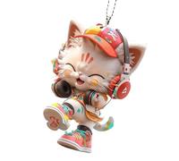 Ornement de voiture de chat, pendentif de voiture de chat | Chaton de voiture portant des accessoires de rétroviseur de casque - Pendentif animal en acrylique 2D pour voiture, sac, sac à dos, décor d'