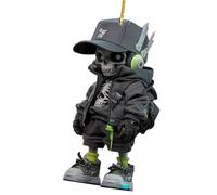 Ornement de voiture en acrylique - 8 x 5,5 cm - Plastique blanc - Pendentif d'horreur - Décoration de véhicule - Crâne frais - Pièce festive à thème - Décoration pour Halloween