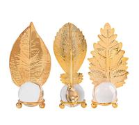 Ornement Décoratif Boule de Cristal Feuille Fer Doré pour Table Maison
