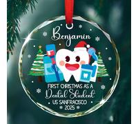 Ornement dentaire personnalisé pour étudiant avec nom et nom d'école, premier Noël en tant que décoration pour étudiants en dentiste, décoration de Noël 2025, cadeaux de Noël personnalisés pour futurs