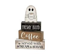 Ornement d'étagère d'Halloween - 15x3,9x19 cm Décoration rustique | Centre de table en bois fantôme, accessoire de barre de café dans la cuisine fantomatique pour maisons appartements