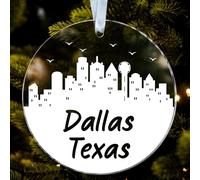 Ornement d'horizon de Dallas - Ornement acrylique Dallas Texas - Souvenir de voyage - Paysage urbain - Nouvelle maison - Décoration de sapin de Noël - Décoration de Noël
