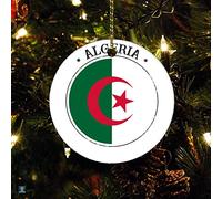 Ornement drapeau national de l'Algérie rond personnalisé en céramique Ornement de collection Cadeau de Noël Décoration de Noël Décoration de Noël Drôle Souvenir de 7,6 cm pour les amis, la famille