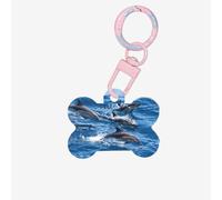 Ornement en acrylique avec motif dauphins dans la mer pour chien, plaque d'identification personnalisée pour animal de compagnie, porte-clés en forme d'os