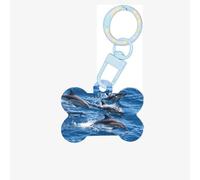 Ornement en acrylique avec motif dauphins dans la mer pour chien, plaque d'identification personnalisée pour animal de compagnie, porte-clés en forme d'os
