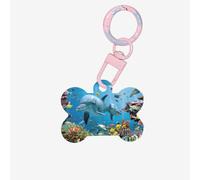 Ornement en acrylique en forme de dauphin qui vous regarde, plaque d'identification personnalisée pour animal de compagnie, porte-clés en forme d'os