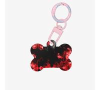Ornement en acrylique pour chien avec impression abstraite, rouge, noir, blanc, en forme d'os