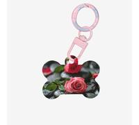 Ornement en acrylique pour chien en forme d'os de chien avec pierre spa et roses imprimées, porte-clés, emballage de cadeaux, pour les amoureux des animaux