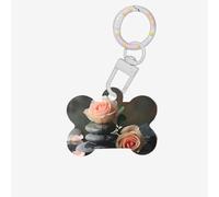 Ornement en acrylique pour chien en forme d'os de chien avec pierre spa et roses imprimées, porte-clés, emballage de cadeaux, pour les amoureux des animaux