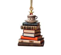 Ornement en acrylique pour les amateurs de livres, livre de lecture, tasse à café, décoration de bibliothécaire, cadeaux pour Noël, vacances, Nouvel An, décorations d'arbre de Noël à suspendre
