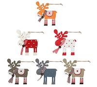 Ornement en Bois de Noël - 6 Pièces Suspendues en Forme de Wapiti - Crée une Forte Atmosphère Festive - 6 Couleurs