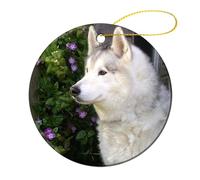 Ornement en Céramique 7.3CM, Portrait d'animal De Compagnie De Chien Husky Céramique À Suspendre Esthétique Ornements d'arbre De Noël Vintage Pendentifs Décoration pour Fête Maison