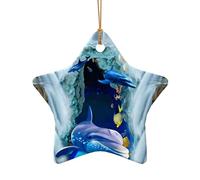 Ornement en céramique avec motif dauphin et pendentif en forme de cœur pour décoration de Noël