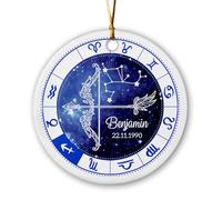 Ornement en céramique avec signe du zodiaque Sagittaire personnalisé, horoscope personnalisé avec nom et date, constellation du Sagittaire, cadeaux souvenirs pour amis, Noël 2025, ornements