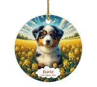 Ornement en Céramique Berger Australien Céramique À Suspendre Personnalisée Ornements d'arbre De Noël pour Fête De Vacances Fête du Nouvel Home Decor 7.3 CM